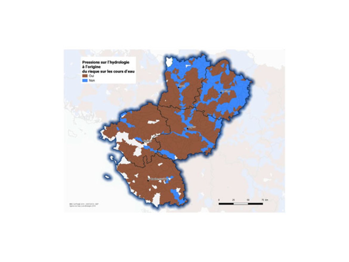 Carte Pressions sur l'hydrologie à l'origine du risque sur les cours d'eau